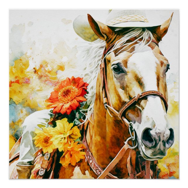 Vintages Pferd mit Cowgirl Poster (Vorderseite)