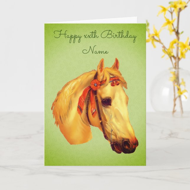 Vintages Pferd Personalisiert Geburtstag Karte (Gelbe Blume)