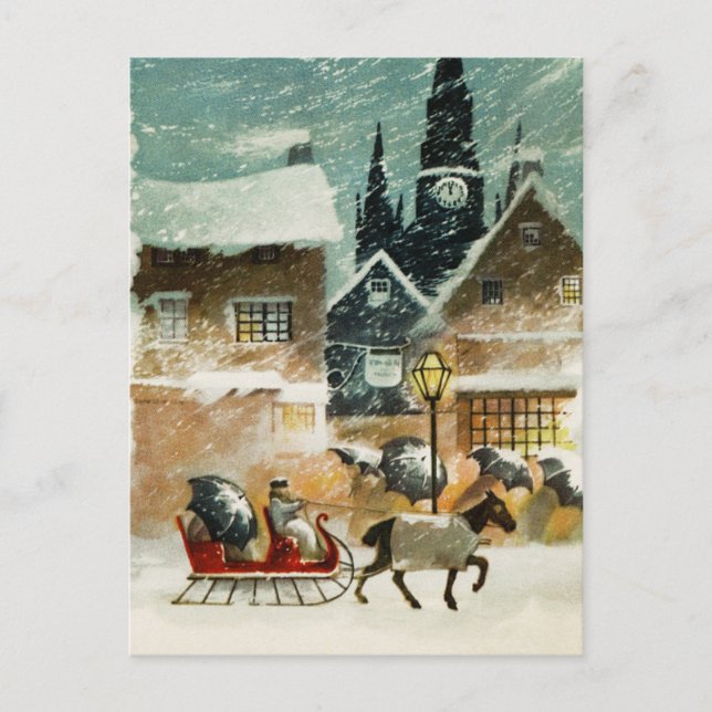 Vintages Pferd und Schlitten Postkarte (Vorderseite)