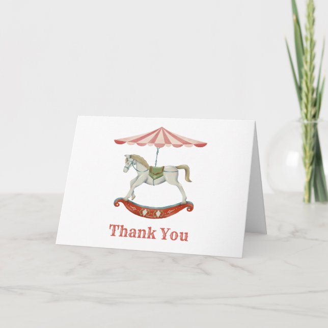 Vintages Pferdekarussell Kinderdusche Dankeskarte (Vorderseite)