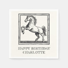 Vintages Pferdereiten Erwachsene glücklich Geburts Serviette