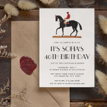 Vintages Pferderennen Jockey Riding Geburtstagspar Einladung<br><div class="desc">Vintages Pferderennen Derby Birthday Party Jockey Einladung Vorlage mit einer Vintagen Abbildung eines Pferdes mit seinem Jockey, gestreiften Muster auf der Rückseite. Alle Textelemente dieser Reitpferd-Einladung können so geändert werden, dass dieses Design auch für jede Reitfeier oder andere Veranstaltungen genutzt werden kann: klassische Reitpferd-Hochzeitseinladung, derby Party Geburtstagseinladungen, Scheunenöffnung und vieles...</div>