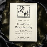Vintages Pferderitt Erwachsene 40. Geburtstag Part Einladung<br><div class="desc">Vintage Pferderasse 40. Geburtstag Party Einladung Vorlage mit einer Vintagen Darstellung eines Pferdes. Alle Textelemente dieser Pferdeeinladung können so geändert werden,  dass dieses Design auch für jede Reitfeier oder andere Veranstaltungen genutzt werden kann: klassische Reitsport-Hochzeitseinladung,  derby Party Geburtstagseinladungen,  Scheunenöffnung und vieles mehr. Textfarben können mit dem Design-Tool geändert werden!</div>