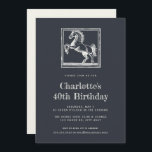 Vintages Pferderitt Erwachsene 40. Geburtstag Part Einladung<br><div class="desc">Vintage Pferde Pferderasse 40. Geburtstag Party Einladung Vorlage mit dunkelgrauem Hintergrund und einer Vintagen Darstellung eines Pferdes. Alle Textelemente dieser Pferdeeinladung können so geändert werden, dass dieses Design auch für jede Reitfeier oder andere Veranstaltungen genutzt werden kann: klassische Reitsport-Hochzeitseinladung, derby Party Geburtstagseinladungen, Scheunenöffnung und vieles mehr. Textfarbe und Hintergrundfarbe können...</div>