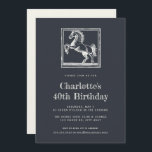 Vintages Pferderitt Erwachsene 40. Geburtstag Part Einladung<br><div class="desc">Vintage Pferde Pferderasse 40. Geburtstag Party Einladung Vorlage mit dunkelgrauem Hintergrund und einer Vintagen Darstellung eines Pferdes. Alle Textelemente dieser Pferdeeinladung können so geändert werden, dass dieses Design auch für jede Reitfeier oder andere Veranstaltungen genutzt werden kann: klassische Reitsport-Hochzeitseinladung, derby Party Geburtstagseinladungen, Scheunenöffnung und vieles mehr. Textfarbe und Hintergrundfarbe können...</div>
