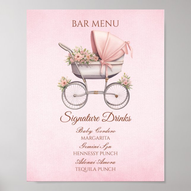 Vintages Pink Baby Carriage Bar Menu Poster (Vorne)