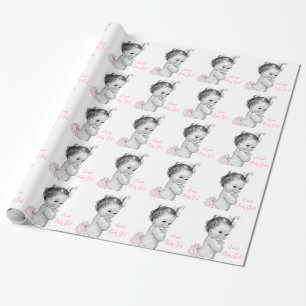 Vintages Pink Baby Girl Wrapping Paper Geschenkpapier