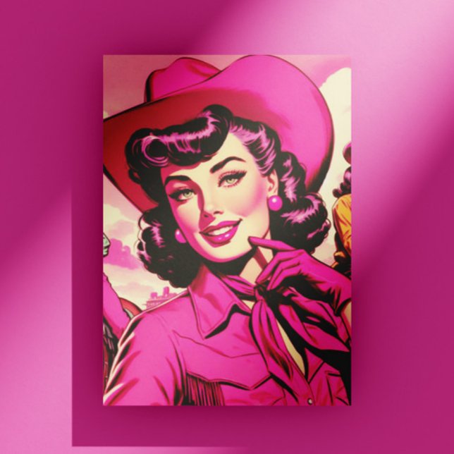 Vintages Pink Cowgirl-Button Postkarte (Von Creator hochgeladen)