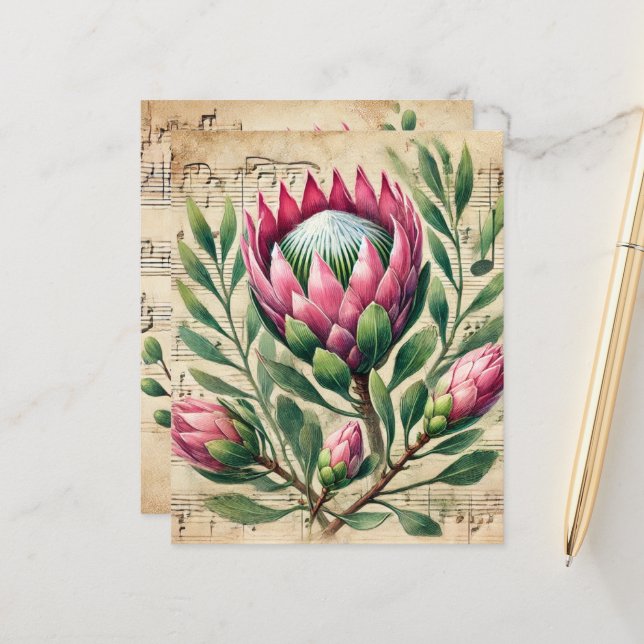 Vintages Pink & Green Protea Sheet Music Scrapbook (Vorderseite/Rückseite Beispiel)
