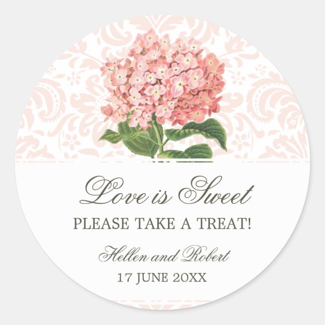 Vintages Pink Hydrangea Wedding Candy Buffet Runder Aufkleber (Vorderseite)