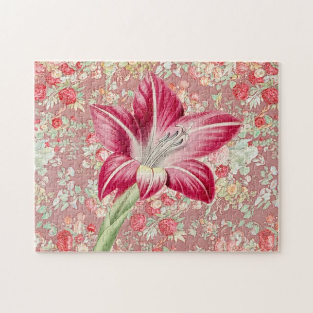 Vintages Pink Lily Pink Blumenpuzzle (Horizontal)