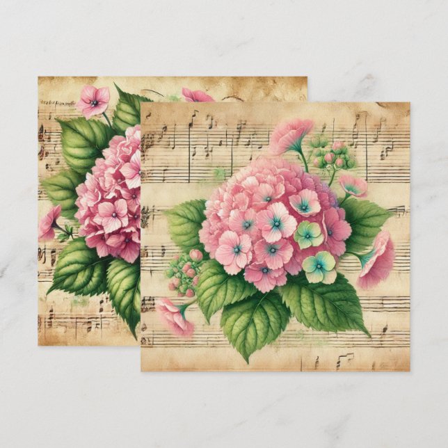 Vintages Pink und grünes Hydrangea-Scrapbook Einladung (Vorne/Hinten)