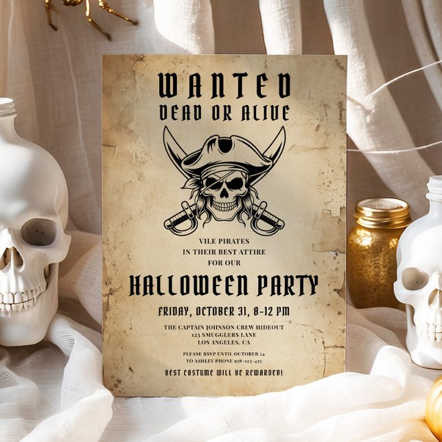 Vintages Pirate Skull Halloween-Party Einladung (Vintage Pirate Skull Halloween Party Invitation)