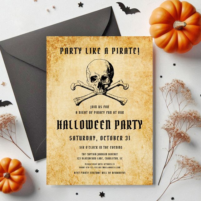 Vintages Piraten-Party Skull & Bones Halloween Einladung (Vintage Pirate Party Skull & Bones Halloween Invitation)