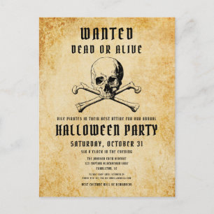 Vintages Piratenschädel und KnochenHalloween Einladungspostkarte