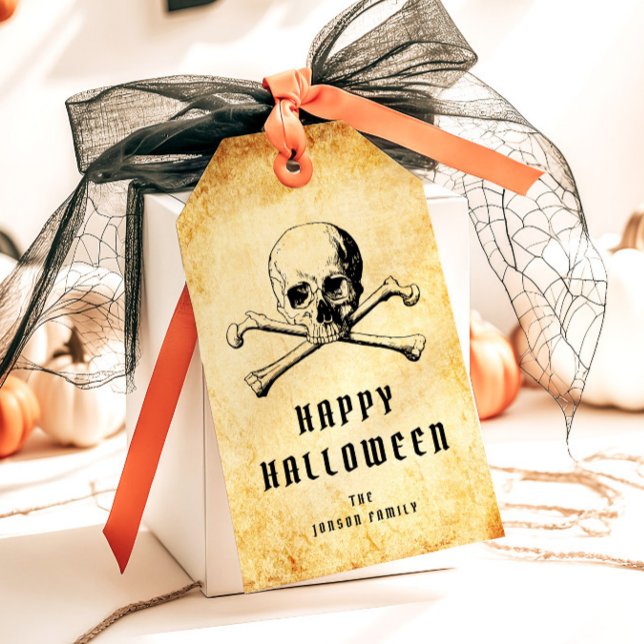 Vintages Piratenschädel und KnochenHalloween Geschenkanhänger (Vintage Pirate Skull & Bones Halloween Gift Tags)