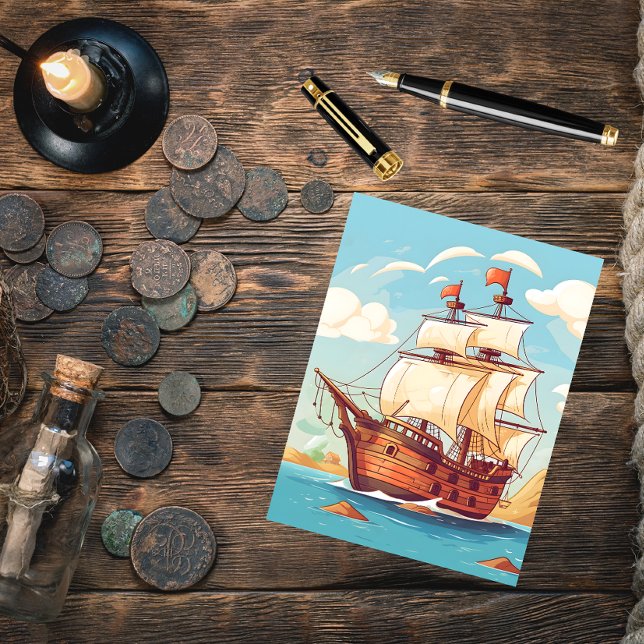 Vintages Piratenschiff-Abenteuer Postkarte (Von Creator hochgeladen)