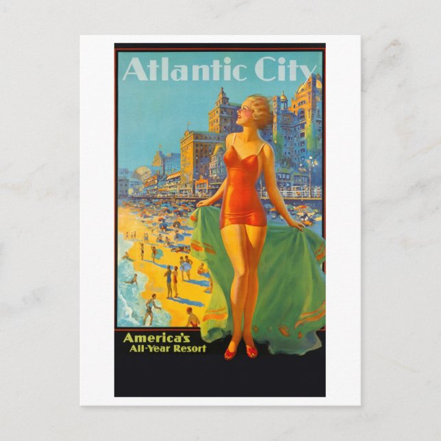 Vintages Plakat für atlantische Stadtreisen Postkarte (Vorderseite)