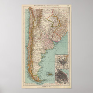 Vintages Plakat Karten-Südamerikas Argentinien