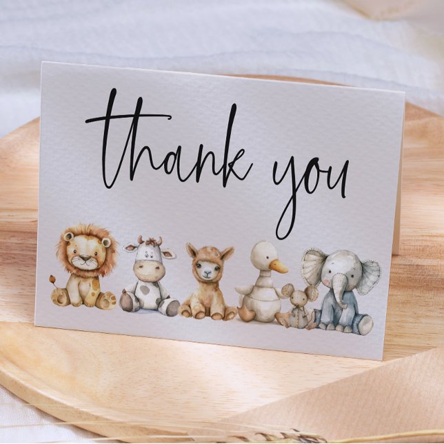 Vintages Plush Kinderzimmer Tiere Kinderdusche Dankeskarte (Von Creator hochgeladen)