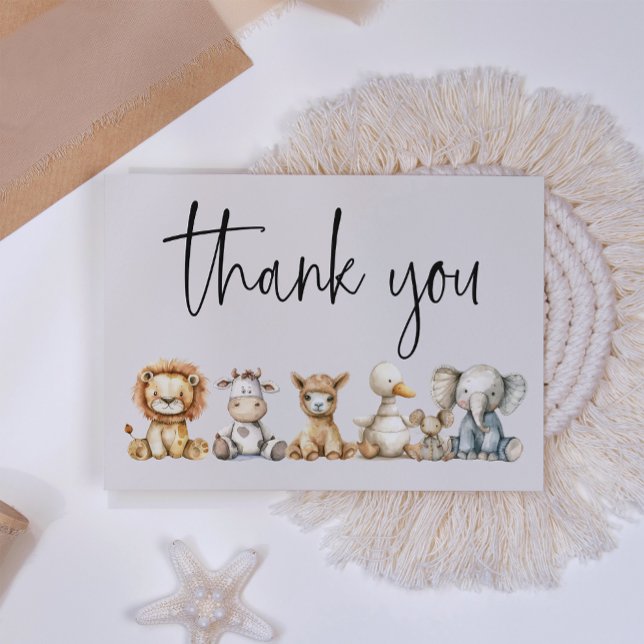 Vintages Plush Kinderzimmer Tiere Kinderdusche Dankeskarte (Von Creator hochgeladen)