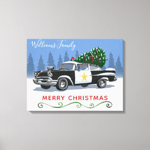 Vintages Polizeiauto Frohe Weihnachtsnamen Leinwanddruck
