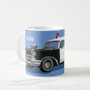 Vintages Polizeiauto schwarz-weiß Mit Monogramm Kaffeetasse