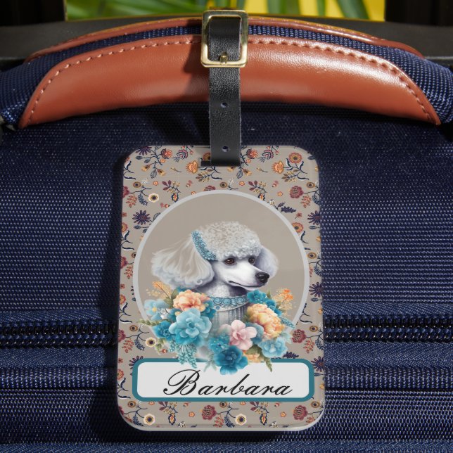Vintages Poodle personalisieren Gepäckanhänger (Vorderseite Insitu 2)