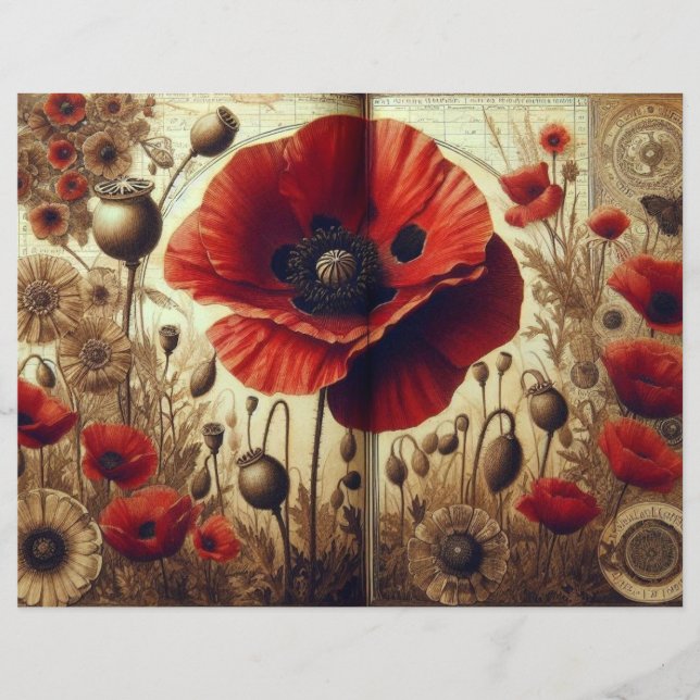 Vintages Poppy Scrapbook Paper - Shabby Chic Flora (Vorderseite)