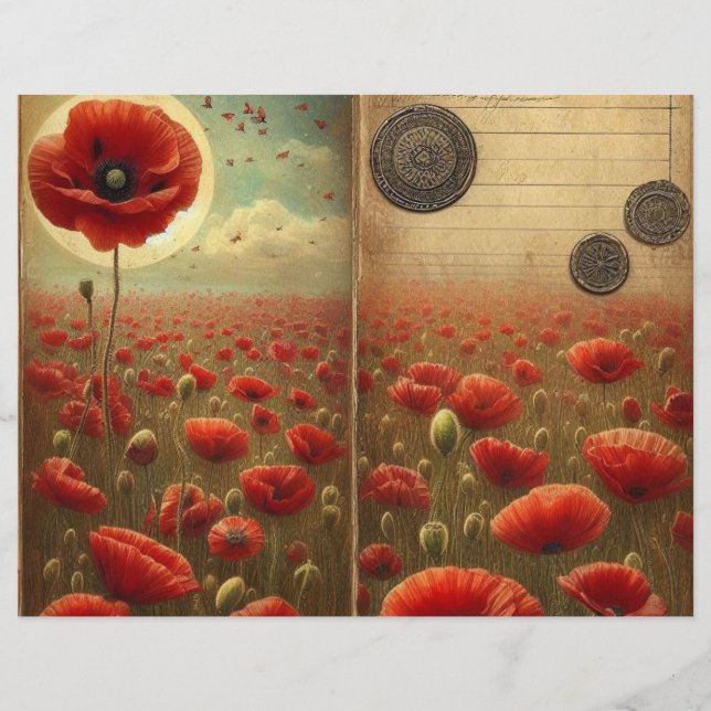 Vintages Poppy Scrapbook Paper - Shabby Chic Flora (Vorderseite)