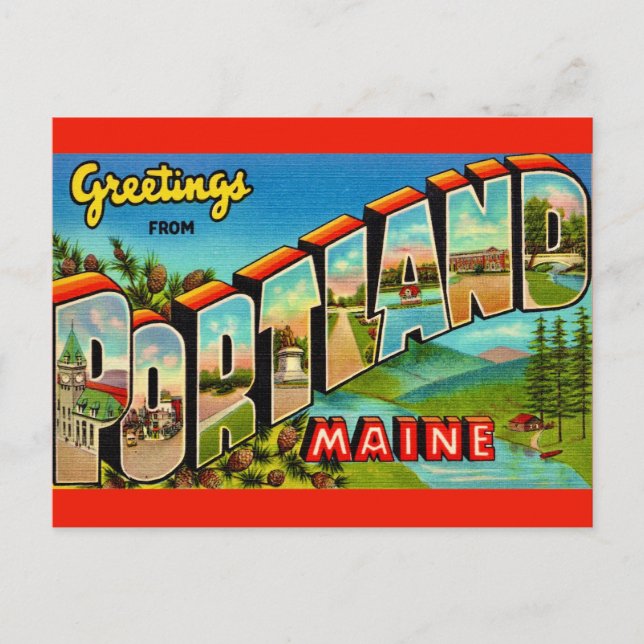 Vintages Portland Maine Postkarte (Vorderseite)