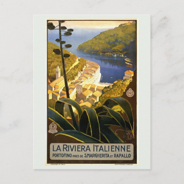 Vintages Portofino Italien Riviera Postkarte (Vorderseite)
