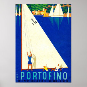 Vintages Portofino Weißmeer Segelboote Tourismus Poster