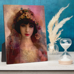 Vintages Portrait der schönen Frau in Rosa Fotoplatte