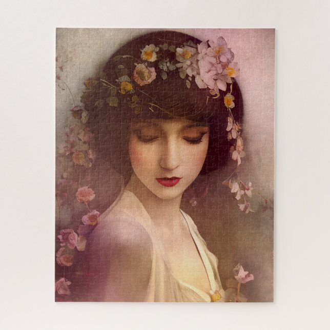 Vintages Portrait der wunderschönen Blumenweibchen (Vertikal)