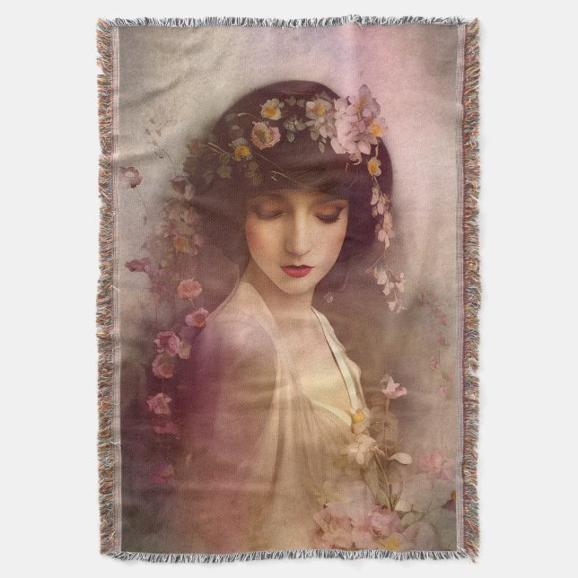 Vintages Portrait der wunderschönen Blumenweibchen Decke (Vorderseite Vertikal)