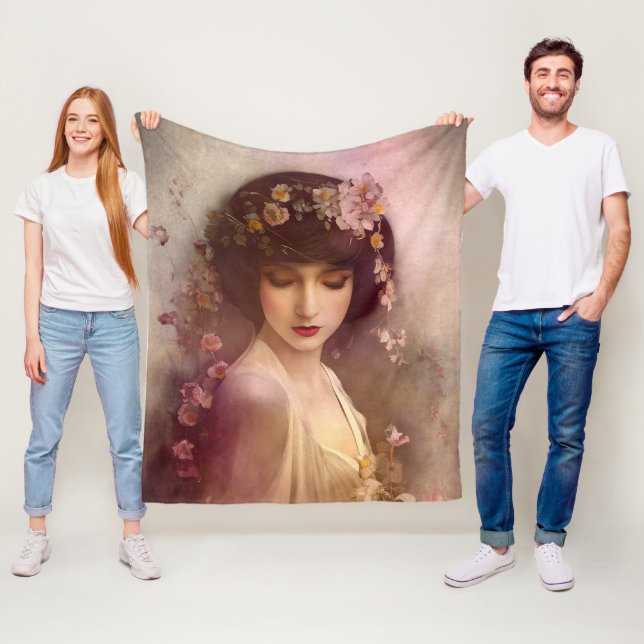 Vintages Portrait der wunderschönen Blumenweibchen Fleecedecke (Beispiel)