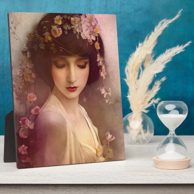 Vintages Portrait der wunderschönen Blumenweibchen Fotoplatte (Seite)