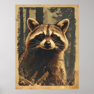 Vintages Portrait des Raccoon Poster