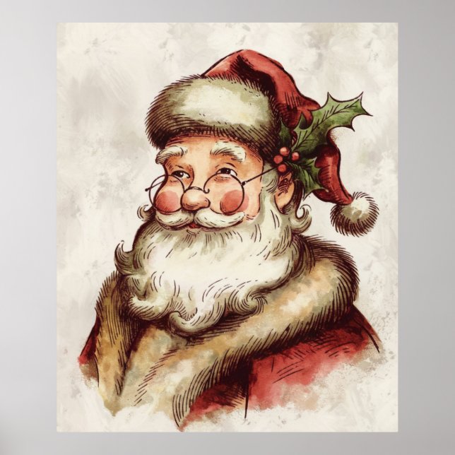 Vintages Portrait des Weihnachtsmanns Poster (Vorne)