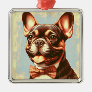 Vintages Portrait von Bulldog Ornament Aus Metall