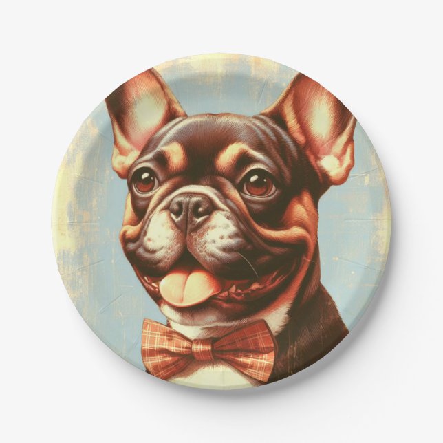 Vintages Portrait von Bulldog Pappteller (Vorderseite)