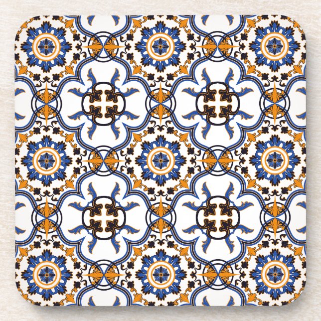 Vintages portugiesisches Azulejo-Blaugelbes Muster Untersetzer (Vorderseite)