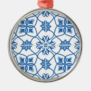 Vintages portugiesisches Azulejo-Talmuster Silbernes Ornament