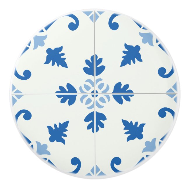 Vintages portugiesisches Azulejo Tile Pattern Keramikknauf (Vorderseite)