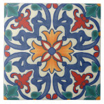 Vintages portugiesisches Azulejos-Muster Fliese<br><div class="desc">Farbenfrohe Aquarellfarben Vintage portugiesische Azulejos florale orientalische Keramik Fliesen Muster auf einem weißen Hintergrund.</div>