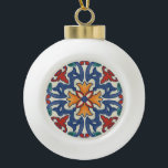 Vintages portugiesisches Azulejos-Muster Keramik Kugel-Ornament<br><div class="desc">Farbige Aquarell Vintage portugiesische Azulejos orientalische Keramik Fliesen Muster auf einem weißen Hintergrund.</div>
