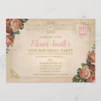 Vintages Postcard Tee Party Geburtstag Einladung