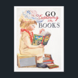 Vintages Poster der "Go Exploring in Books"-Buchwo Postkarte<br><div class="desc">Diese Postkarte ist eine Reproduktion einer Vintagen Postkarte der National Book Week,  auf der steht: "In Büchern erkunden."</div>