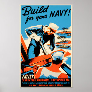 Vintages Poster der US-Marine - Bauen Sie Ihre Mar